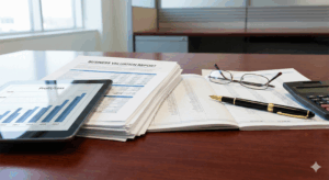 Documents showing business valuation metrics during a divorce case